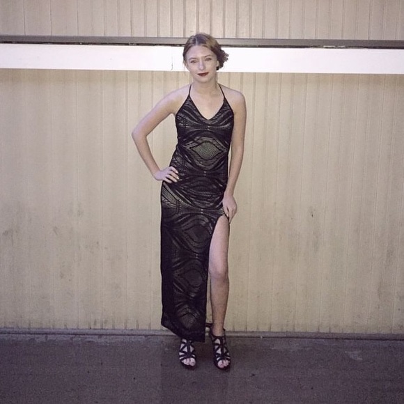 Again Lace Overlay Midi Cocktail Dress with High Slit - Picture 1 of 6